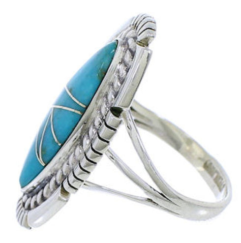 Southwest Jewelry Turquoise Inlay Silver Ring Size 8-1/4 TX40714